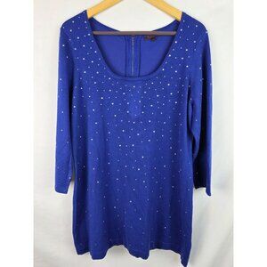 Fontana Sweater Womens Size XL Blue Embellished Studs 3/4 Sleeve Knit Tunic Top